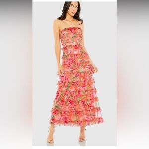 Mac Duggal Strapless Pink Floral Dress